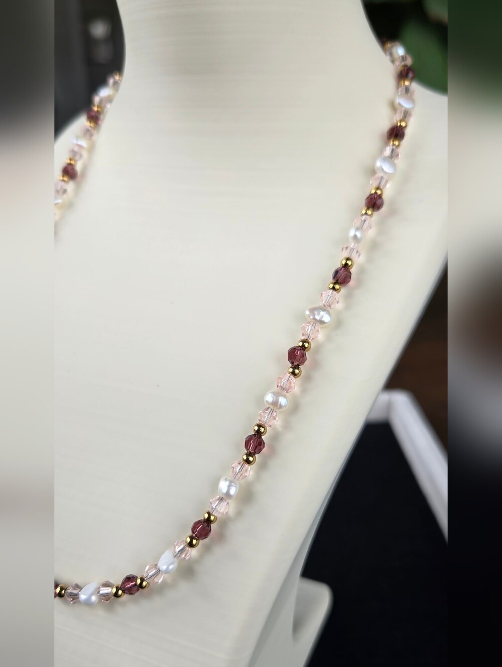 Handcrafted Freshwater Pearl and Garnet Beaded Necklace - Picture 2 of 4